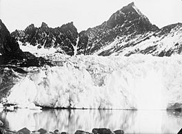 The ice cliffs of the snout of Hamberg Glacier, Moraine Fjord, South Georgia (4793353914).jpg