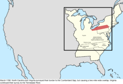 Map of the change to the United States in central North America in March 1780