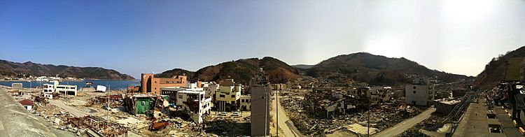 Wide view of Onagawa after tsunami