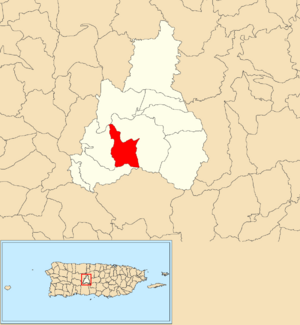Location of Zamas within the municipality of Jayuya shown in red