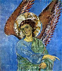 Ангел. Фрагмент фрески храма Кинцвиси. Конец 12 - начало 13 вв