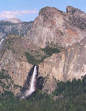 Closeup of Bridalveil Fall seen from Tunnel View in Yosemite NP