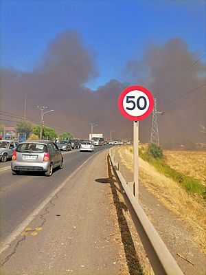 Congestion vehicular Camino a Pinto Incendio forestal 2023 - Alt Boyen - Chillan