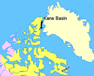 Map indicating Kane Basin, Nunavut, Canada
