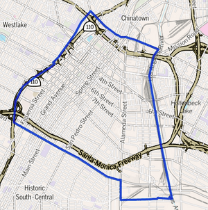 Downtown map as delineated by the Los Angeles Times