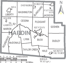 Map of Hardin County Ohio With Municipal and Township Labels