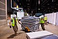 Members of the Illinois Air National Guard assemble medical equipment at the McCormick Place Convention Center in response to the COVID-19 pandemic in Chicago, Ill. April 8 2020