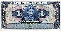 1 córdoba banknote of the Banco National de Nicaragua (National Bank of Nicaragua), issued in 1941.