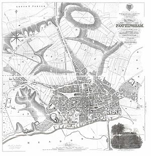 Nottingham Map 1831 by Staveley and Wood