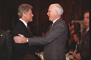 President Bill Clinton greeting senate leadership before a luncheon at the United States Capitol (30) (cropped)