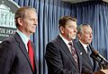 President Ronald Reagan making a statement to the press announcing the nomination of James Baker to be Secretary of the Treasury and the appointment of Donald Regan as Chief of Staff