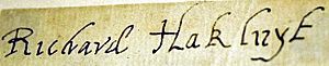 RichardHakluyt-PrincipallNavigations-1589-signature-closeup