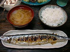 Sanma, miso soup and rice by jetalone