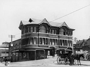 StateLibQld 1 113416 Temperance Hall and the Colyer Refreshment Rooms on the corner of Ann Street and Edward Streets