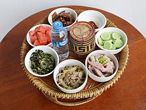 Tray with food in Laos