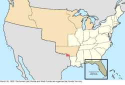 Map of the change to the United States in central North America on March 30, 1822