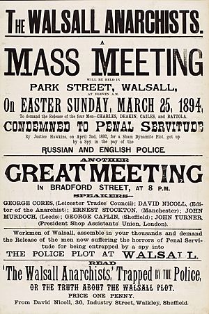 Walsall Anarchists Mass Meeting poster (1894)