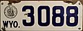 1916 Wyoming License Plate 3088