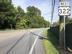 2022-09-05 09 43 13 View west along U.S. Route 322 (Downingtown Pike) just west of Sugars Bridge Road in West Bradford Township, Chester County, Pennsylvania