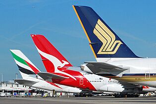 A380 tails at Heathrow