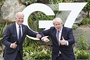 Boris Johnson greets Joe Biden before the G7 Cornwall Summit