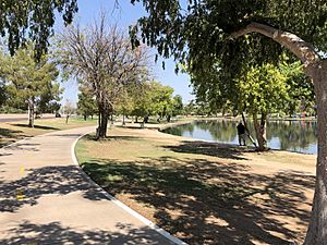 Chaparral Lake in Scottsdale Arizona has a pleasant walking path surrounding the lake