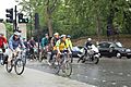 Cyclists at Hyde Park corner roundabout in London