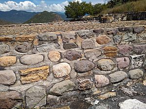 Dainzu Archaeological Site- rocks with crystals embedded in the temple steps and platforms