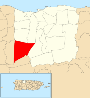 Location of Esperanza within the municipality of Arecibo shown in red