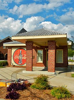 The old Heard County gas station was built in 1938 and features a vintage, hand-painted Coca-Cola advertisement.