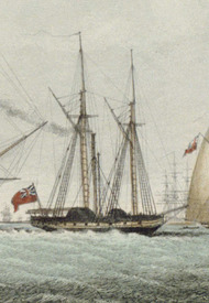 HMS Lightning cropped from The Lightning Steamer bringing the Royal Sovereign into Portsmouth Harbour, July 31 1827 RMG PU6492f