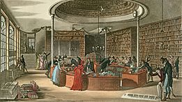 Interior of 'Temple of the Muses' bookstore, London, England 1809