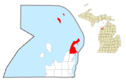 Location within Leelanau County (red) and the administered village of Northport (pink)