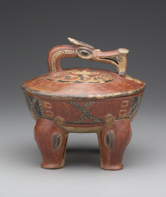 Lidded Vessel with Peccaries, Bird, and Fish