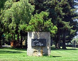 A City of Los Altos entrance marker, located in Lincoln Park just off of Main Street