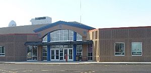 Main entrance to new school in Lyle, MN