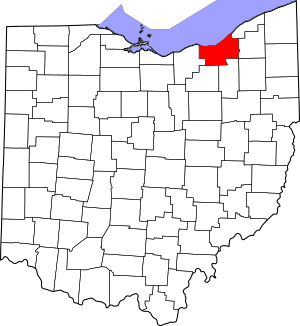 Map of Cuyahoga County within Ohio
