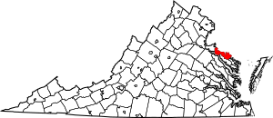 Map of Virginia highlighting Westmoreland County