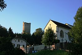 The church and castle at Montagny-les-Monts