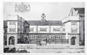 New Inn Hall Street Schools - line drawing by Leonard Stokes