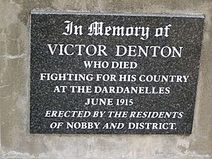 Plaque, Victor Denton War Memorial, Nobby cemetery, 2007
