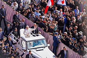 Pope Leo XIV in the popemobile at his inauguration
