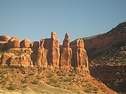 Rock formations in Ruby Canyon, as seen from the California Zephyr