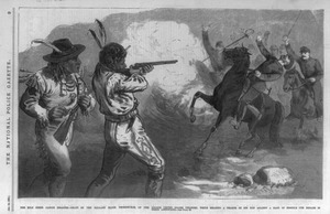 The Milk Creek Canyon disaster - death of the gallant Major Thornburgh, of the Fourth United States Infantry, while heading a charge of his men against a band of hostile Ute Indians in their LCCN2005689149