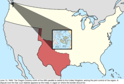 Map of the change to the international disputes involving the United States in central North America on June 15, 1846