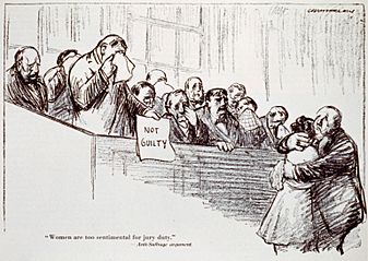 "Woman are too sentimental for jury duty" -Anti-Suffrage argument - Chamberlain. LCCN2011660530