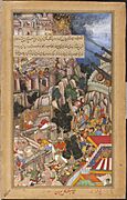 1567-A mine explodes during the siege of Chitor-right-Akbarnama-large