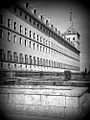 A Black and White Photograph of the Royal Seat of San Lorenzo de El Escorial in Spain