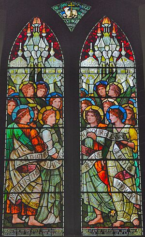 Bakewell, All Saints Church, Window of Saints and Angels adoring the Lamb of God