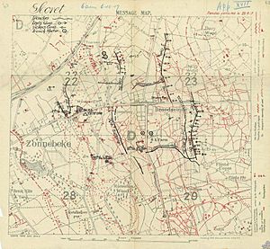Battle of Poelcappelle – message map showing troop disposition around Broodseinde at 6am 10 October 1917